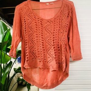 Anthropologie Terracotta Crochet Sweater